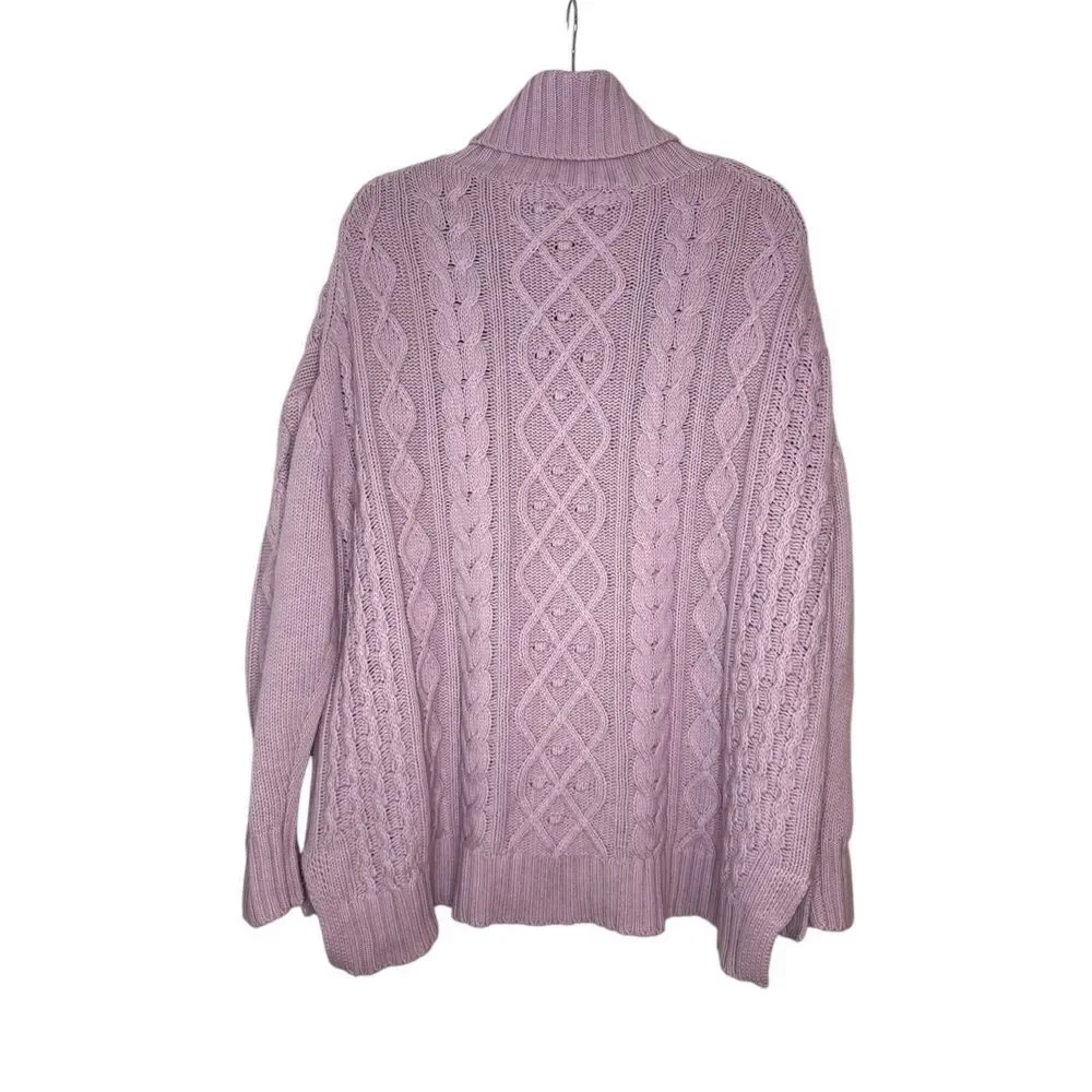 Tuckernuck Lavender Cable Knit Turtleneck Sweater Wool Cashmere Blend Size XL